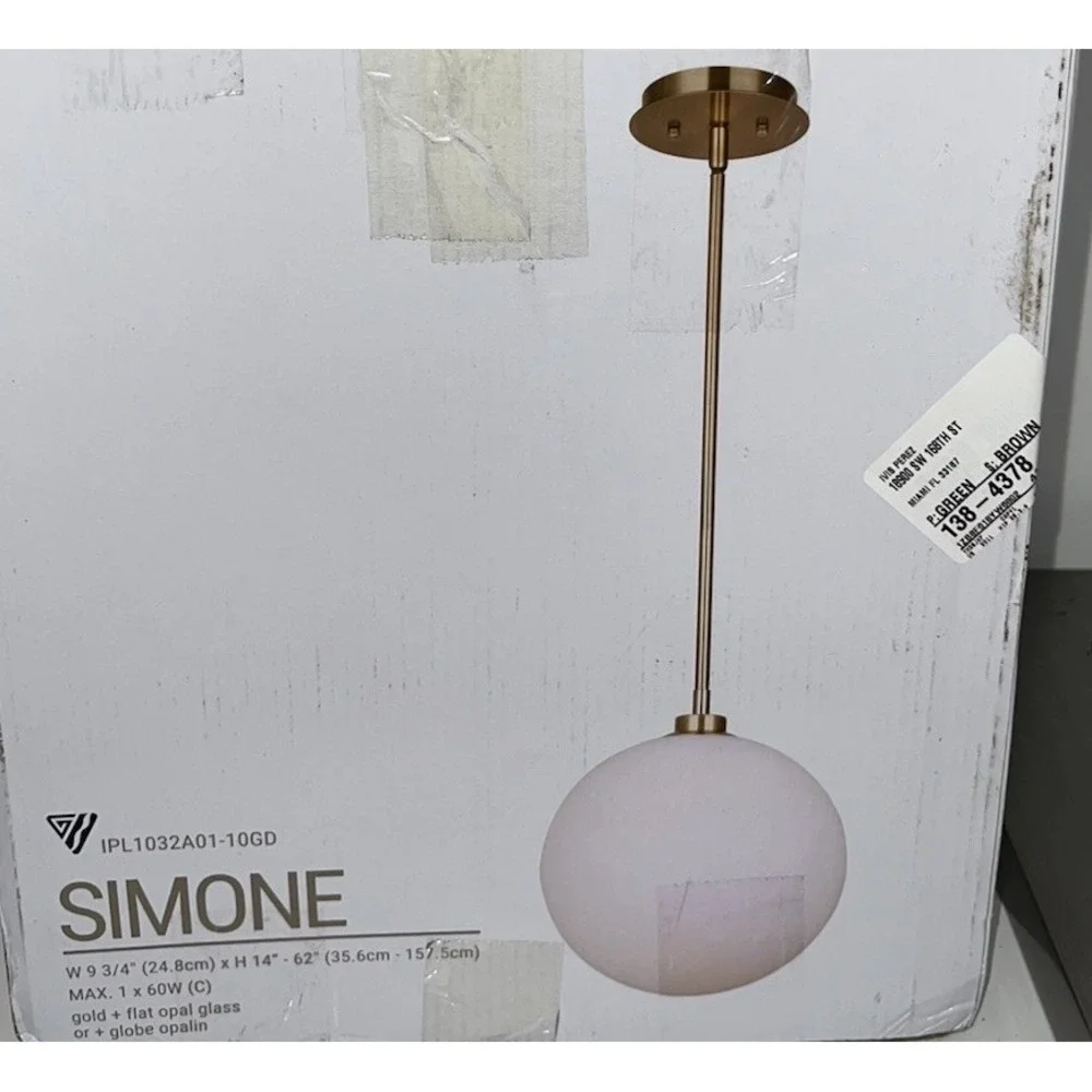 (20)Light, Gold Finish with Flat Opal Glass Shade, Adjustable Rod, (new)